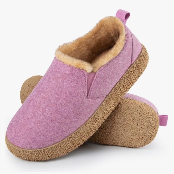 MERRIMAC Faux Felt Slippers Closed-back Comfy Non-slip Memory Foam Pink Size 7.5 - Picture 1 of 14